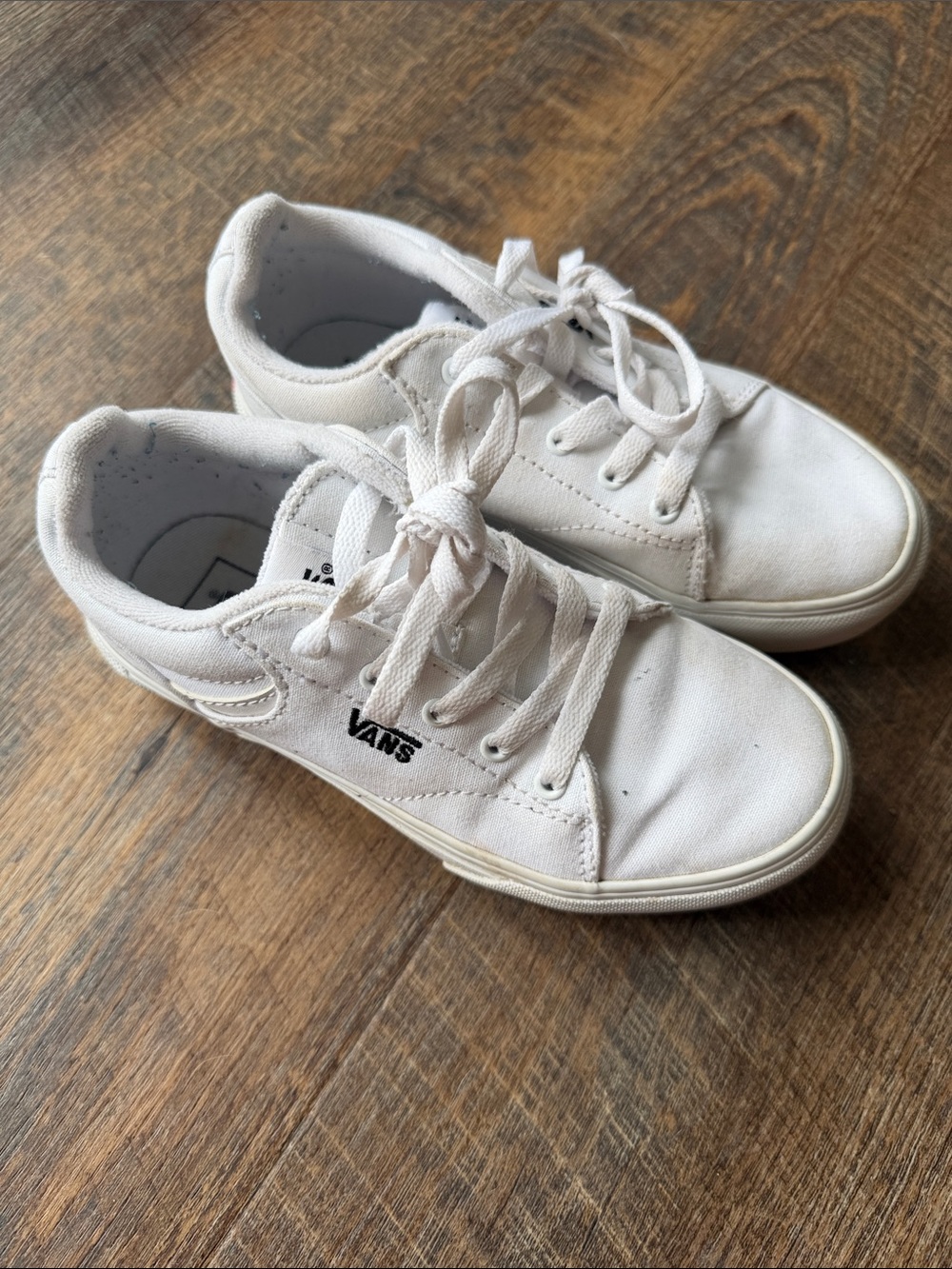 Vans White Canvas Low Top Sneakers with Black Logo